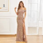 Gold One Shoulder Sequin Maxi Dress