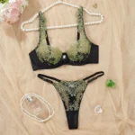 Floral Embroidery Mesh Push-Up Lingerie Set