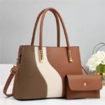 Retro Colorblock PU Leather Shoulder Tote Handbag - Image 2