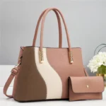 Retro Colorblock PU Leather Shoulder Tote Handbag - Image 5