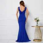 Blue V-Neck Beaded Illusion Maxi Dress - Image 4