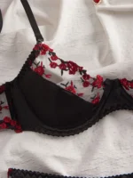 Black Rose Embroidered Tulle Push-Up Lingerie Set - Image 3