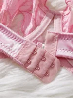 Pink Floral Embroidered Mesh Push-Up Lingerie Set - Image 5