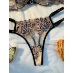 Black Leopard Embroidered Mesh Push-Up Lingerie Set - Image 5