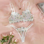 White Daisy Embroidered Lace Push-Up Lingerie Set