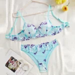 Sea Blue Floral Embroidered Push-Up Lingerie Set