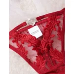 Wine Red Embroidery Rhinestone Lingerie Set - Image 4