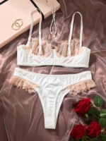 White Lace Splicing Mesh Push-Up Lingerie Set - Image 2
