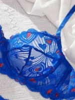 Dark Blue Heart Print Lace Push-Up Lingerie Set - Image 3