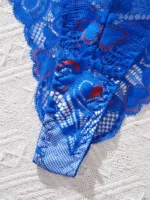 Dark Blue Heart Print Lace Push-Up Lingerie Set - Image 4