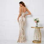 Gold V Neck Sequin Strap Maxi Dress - Image 4