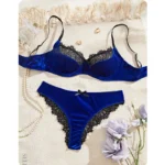 Blue Velvet Lace Push-Up Luxury Lingerie Set - Image 2