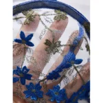 Blue Floral Embroidered Mesh Lingerie Set - Image 5