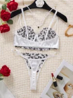 White Floral Embroidered Ultra Thin Lingerie Set - Image 2