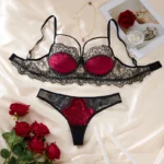 Red Lace Splicing Push-Up Lingerie Set