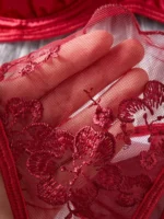 Hot Girl Red Ultra Thin Embroidery Lingerie Set - Image 4