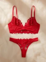 Romantic Red Lace Push-Up Translucent Lingerie Set - Image 2