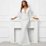 White Sequin V Neck Party Maxi Dress - Image 4