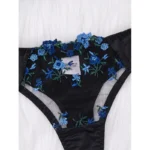 Black Blue Floral Embroidered Push-Up Lingerie Set - Image 4