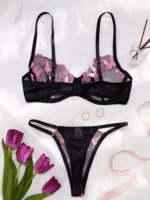 Delicate Pink  Embroidered Mesh Lingerie Set - Image 2