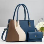 Retro Colorblock PU Leather Shoulder Tote Handbag