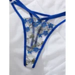 Blue Floral Embroidered Mesh Lingerie Set - Image 4