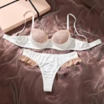 White Lace Splicing Mesh Push-Up Lingerie Set