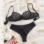 Black Lace Transparent Push-Up Lingerie Set