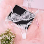 Elegant White Floral Lace Ultra-Thin Lingerie Set