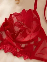 Romantic Red Lace Push-Up Translucent Lingerie Set - Image 4