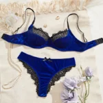 Blue Velvet Lace Push-Up Luxury Lingerie Set