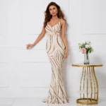Gold V Neck Sequin Strap Maxi Dress - Image 2