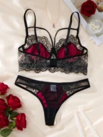 Red Lace Splicing Push-Up Lingerie Set - Image 2