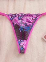 Purple Red Floral Lace Push-Up Mesh Lingerie Set - Image 5