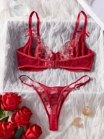 Hot Girl Red Ultra Thin Embroidery Lingerie Set - Image 2