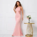 Pink Beaded O-Neck Mermaid Maxi Dress - Image 4
