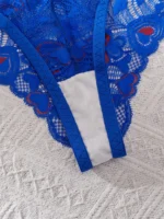 Dark Blue Heart Print Lace Push-Up Lingerie Set - Image 5