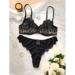 Black Leopard Print Lace Push-Up Lingerie Set - Image 2