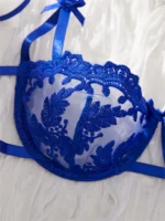 Blue Floral Embroidered Tulle Push-Up Lingerie Set - Image 3