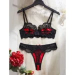 Red Lace Embroidered Push-Up Lingerie Set - Image 2