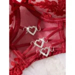 Wine Red Embroidery Rhinestone Lingerie Set - Image 3