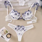 White Floral Embroidered Mesh Push-Up Lingerie Set