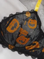 Black Pumpkin Skull Mesh Push-Up Lingerie Set - Image 3
