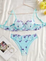 Sea Blue Floral Embroidered Push-Up Lingerie Set - Image 2