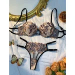 Black Leopard Embroidered Mesh Push-Up Lingerie Set - Image 3