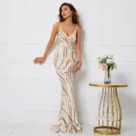 Gold V Neck Sequin Strap Maxi Dress - Image 3