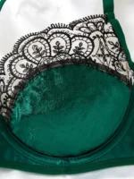 Elegant Dark Green Embroidery Velvet Lingerie Set - Image 3