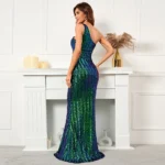 Green One Shoulder Slash Neck Dress - Image 3