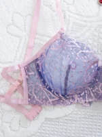 Pink & Purple Floral Embroidered Mesh Lingerie Set - Image 3