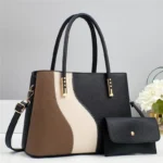 Retro Colorblock PU Leather Shoulder Tote Handbag - Image 4